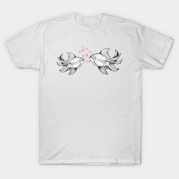 Hand drawn fish in love T-Shirt by jitkaegressy